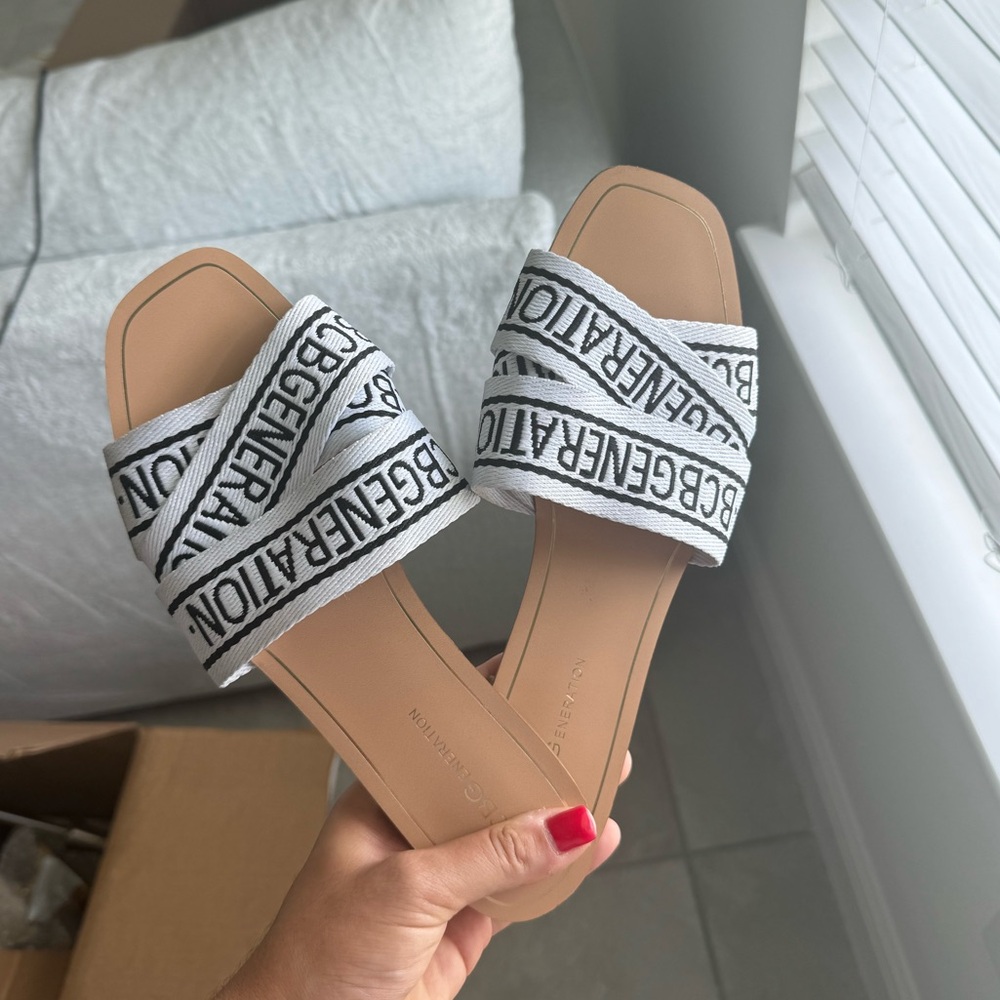 BCBG Logo Slide Flat Sandals